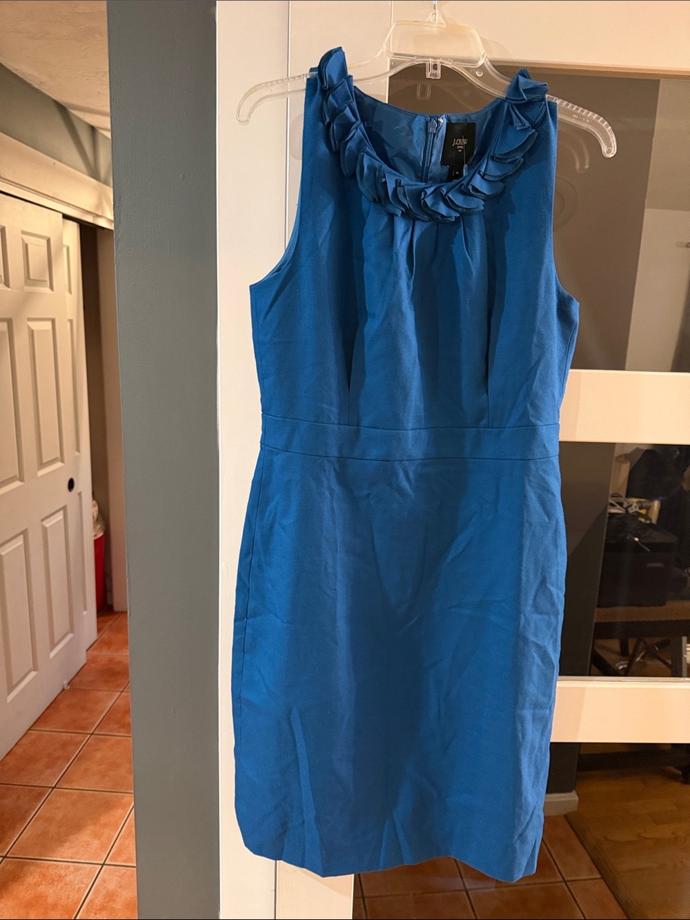 J. Crew Cobalt Ruffle-Neck Sheath Dress